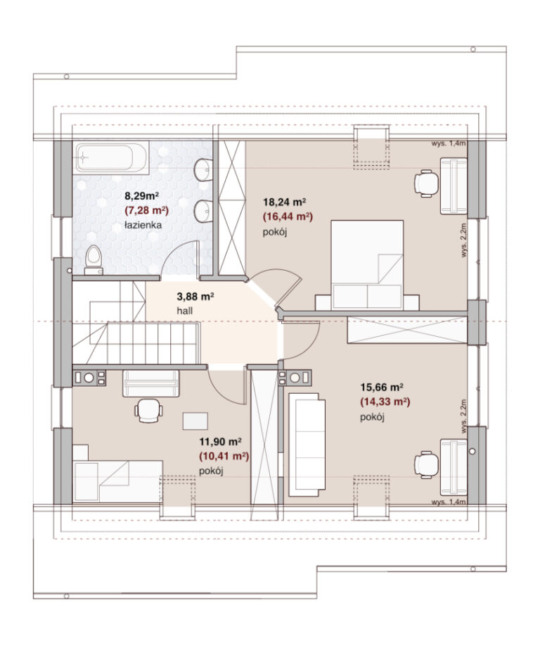 DOM JEDNORODZINNY - RZUT PIĘTRA - ODBICIE LUSTRZANE