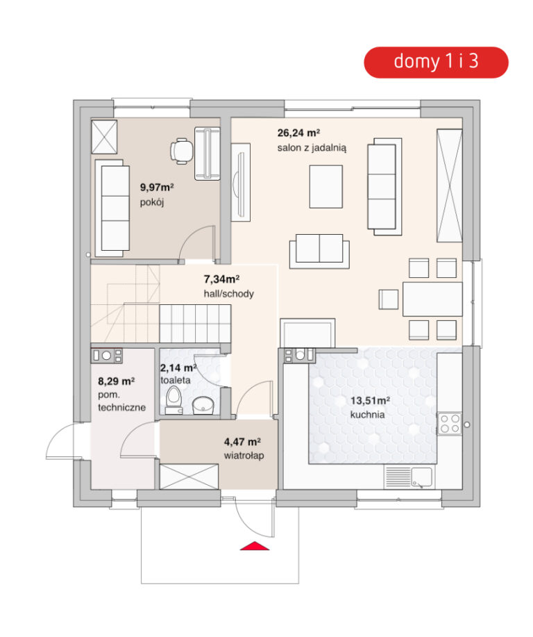 DOM JEDNORODZINNY - RZUT PARTETU - ODBICIE LUSTRZANE